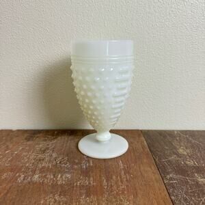 Anchor Hocking VINTAGE White Milk Glass Hobnail pedestal goblet drinking glass